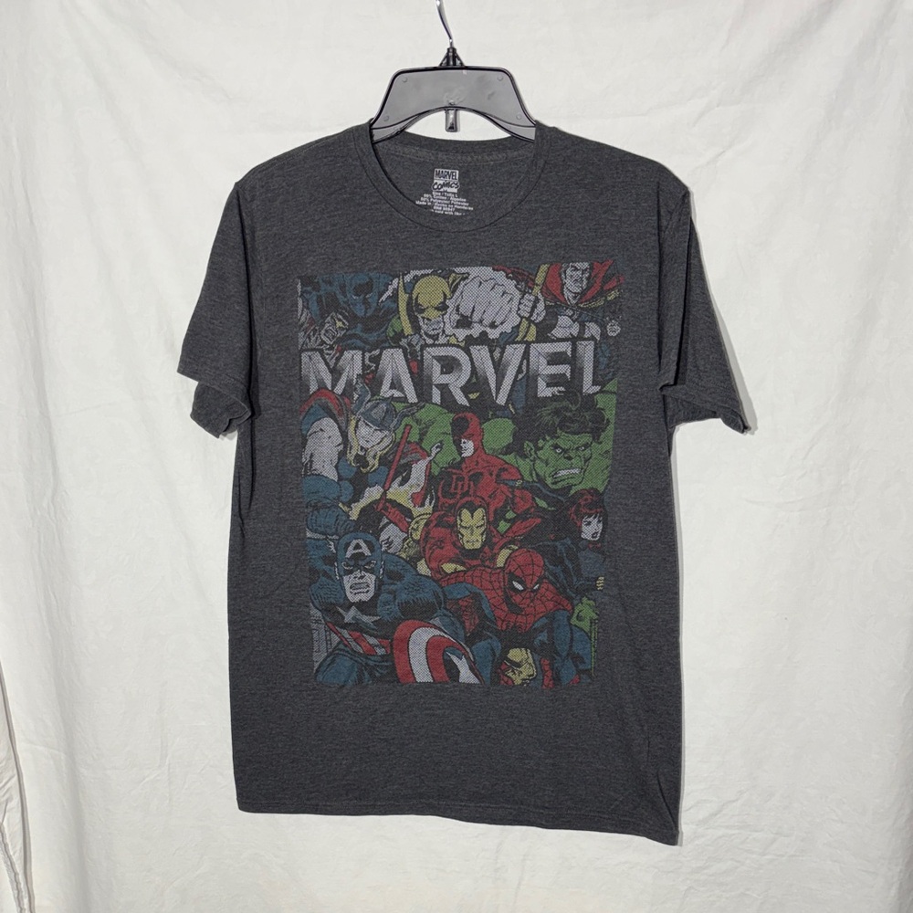 Marvel Gray Graphic Tee with Superheroes
